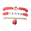 3Pcs 3 Styles Teachers' Day Polymer Clay Beads Stretch Bracelet & Alloy Enamel Apple Charm Bracelet Set for Women BJEW-TA00607-2