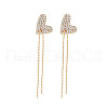 Real 18K Gold Plated Heart with Long Tassel Stud Earrings EJEW-S199-23G-NF-1