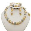 Rondelle Alloy Beaded Necklace & Stud Dangle Earring & Bracelet & Ring Sets FS-WGA4855-03-1