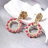 Flat Round Brass Enamel Dangle Stud Earrings EJEW-S261-01G-2