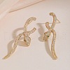Snake Brass Cubic Zirconia Dangle Stud Earrings for Women EJEW-F367-01A-G-1