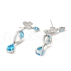 Sky Blue Cubic Zirconia Butterfly with Teardrop Dangle Sutd Earring EJEW-H092-02P-2