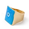 Square Enamel with Evil Eye Wide Band Finger Rings RJEW-A014-02G-M-5
