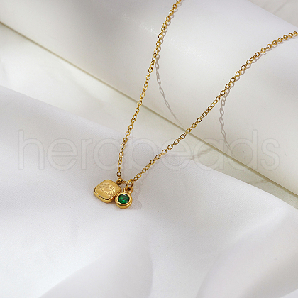 Simple Stainless Steel Square Pendant Necklaces for Women's Daily Wear QS9194-2-1