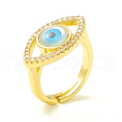 Clear Cubic Zirconia Evil Eye Adjustable Ring ZIRC-P096-04G-1
