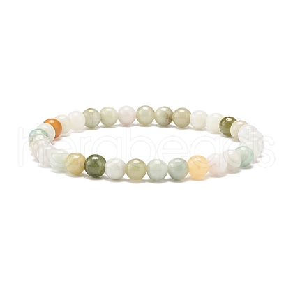 Natural Jadeite Round Beaded Stretch Bracelet BJEW-JB07572-01-1