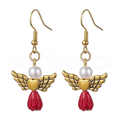 Angel Antique Golden Alloy & Resin Dangle Earrings EJEW-JE05686-07-1