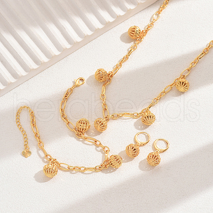 Vintage Brass Hollow Round Bracelets & Earrings & Necklaces Sets NP1177-1