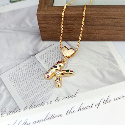 Brass Pave Colorful Cubic Zirconia Heart Initial Pendant Necklaces for Women WGF6021-14-1