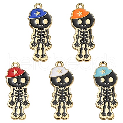 5Pcs 5 Colors Alloy Enamel Pendants ENAM-YW0002-48-1