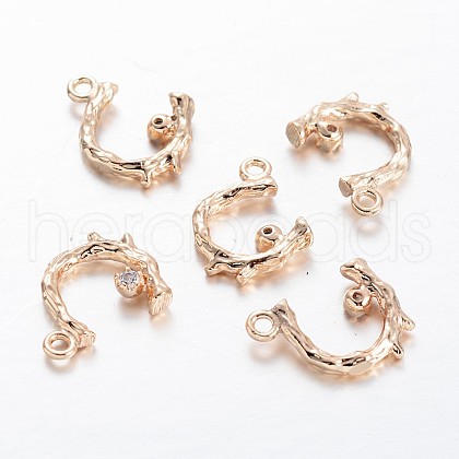 Branch Light Gold Plating Brass Glass Rhinestone Charms KK-M191-08-1