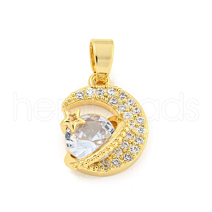 Brass Micro Pave Clear Cubic Zirconia Pendants KK-B096-01G-1