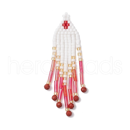 Glass Seed Beaded Tassels Pendants PALLOY-MZ00655-01-1