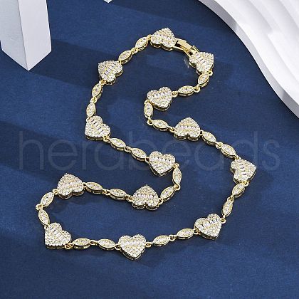 Heart & Horse Eye Brass Micro Pave Clear Cubic Zirconia Link Chain Necklaces for Women NJEW-G162-01G-1