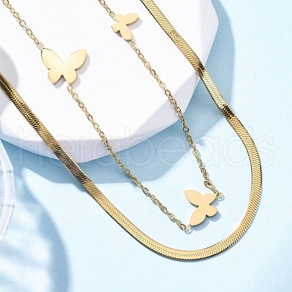 304 Stainless Steel Double Layer Link Chain Necklaces NJEW-R026-01G-01-1