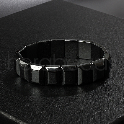 Non-Magnetic Synthetic Hematite Beaded Stretch Bracelets for Men FIND-PW0021-10D-1