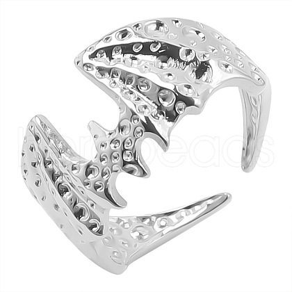 Simple Stainless Steel Bat Open Cuff Ring for Unisex VW2265-1-1