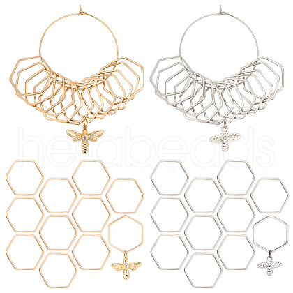 Brass with Alloy Bee & Hexagon Pendant Locking Stitch Markers HJEW-AB00058-1