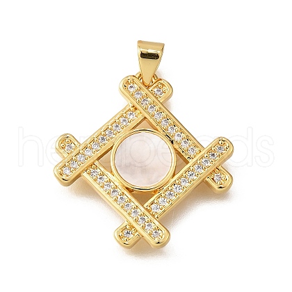 Brass Micro Pave Cubic Zirconia Shell Pendants KK-D328-18G-1