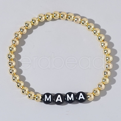 Mother's Day Stylish Brass & Acrylic Word Beaded Stretch Bracelets Trendy for Unique Look QS6453-4-1