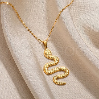304 Stainless Steel Snake Pendant Necklaces for Women Men NJEW-Z063-03G-07-1