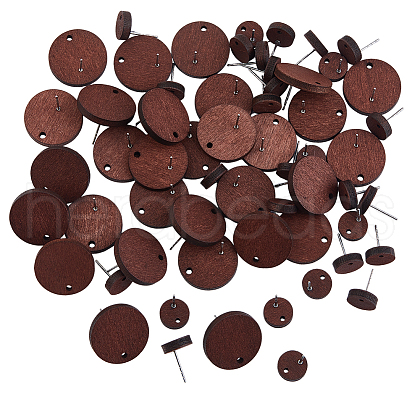 FIBLOOM 60Pcs Wood Stud Earrings Finding EJEW-FI0003-33E-1