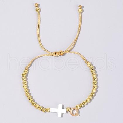 Brass Round Bead Braided Bead Bracelets VB3830-17-1