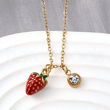 304 Stainless Steel Red Enamel Pendant Necklaces for Women NJEW-U043-02B-G-1