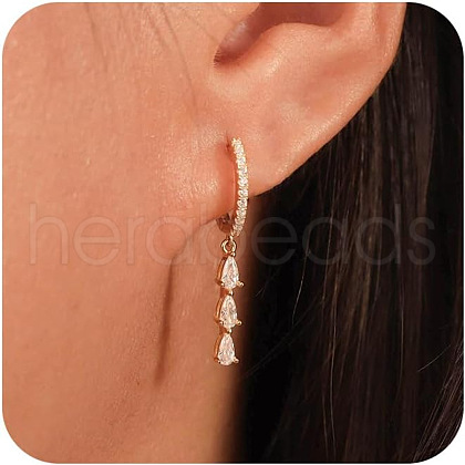 Teardrop Brass Micro Pave Clear Cubic Zirconia Hoop Earrings FS-WGBF553-01-1