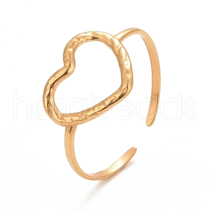 Ion Plating(IP) 304 Stainless Steel Open Heart Cuff Ring for Women RJEW-C025-23G-1