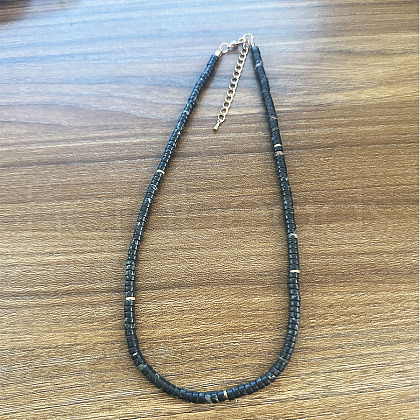 Natural Dyed & Heated Black Agate Heishi Graduated Beaded Necklaces JO0051-11-1