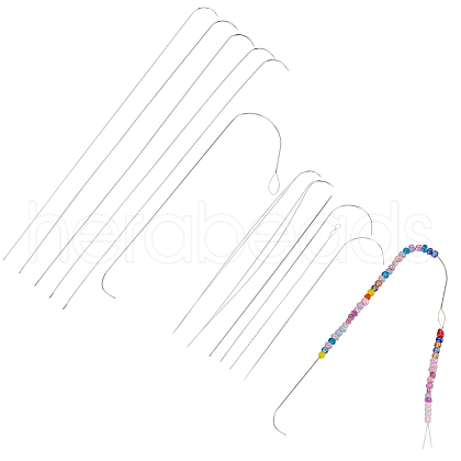 AHADERMAKER 12Pcs 10 Styles Steel Beading Needles with Hook for Bead Spinner TOOL-GA0001-88-1