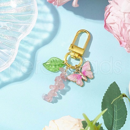 Cherry Quartz Glass Chips Pendant Decorations HJEW-JM03258-02-1