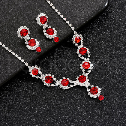 Flower Brass Rhinestone Pendant Necklaces & Stud Dangle Earrings Sets FS-WG6EF02-03-1