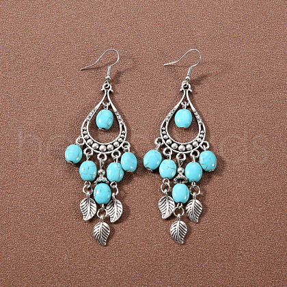 Bohemian tassel turquoise earrings JU8957-17-1