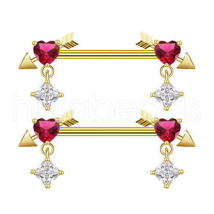 Brass Micro Pave Camellia Cubic Zirconia Heart Nipple Barbells WG21F93-10-1