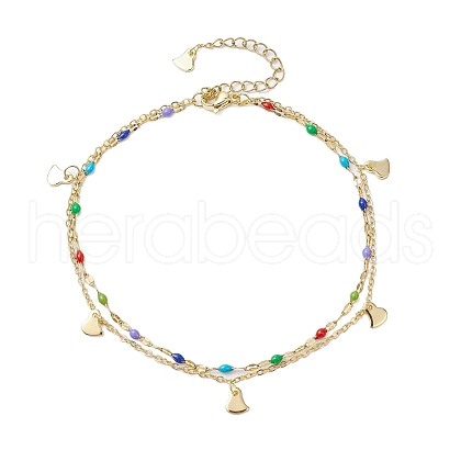 304 Stainless Steel & Brass Double Layer Chain Anklets AJEW-AN00629-01-1