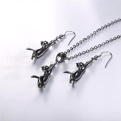Cat Alloy Rhinestone Pendant Necklaces & Dangle Earring Sets FS-WGF21F1-03-1