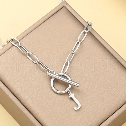 Stainless Steel Paperclip Chain Initial Necklaces with OT Clasps WGD6039-10-1