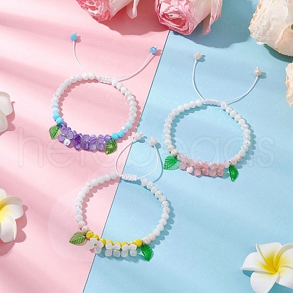 3Pcs 3 Colors Electroplate Glass Beads Braided Bracelets for Women BJEW-TA00594-1