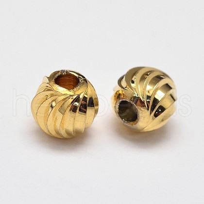 Rack Plating Brass Corrugated Round Spacer Beads X-KK-I600-4mm-G-RS-1