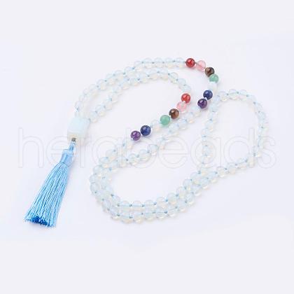 Opalite Tassel Pendant Necklaces NJEW-P193-A08-1