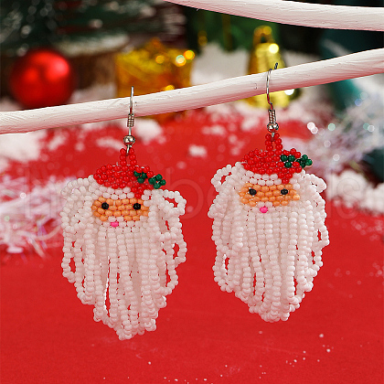 Christmas Style Santa Claus Glass Bead Hand-woven Dangle Earrings for Women GE8797-1