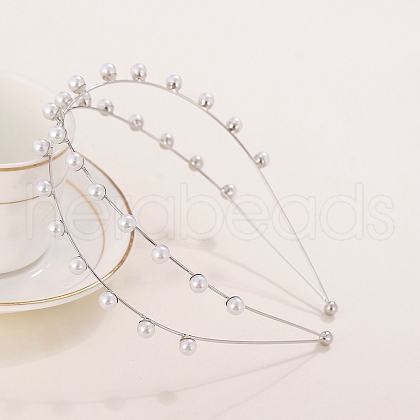 Plastic Imitation Pearl Beads Double Layer Hair Bands PW-WG80B98-02-1