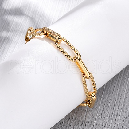 304 Stainless Steel Paperclip Chain Bracelets for Women BJEW-Z128-01G-03-1