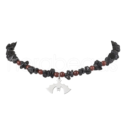 201 Stainless Steel Bat Pendant Necklaces NJEW-TA00156-1