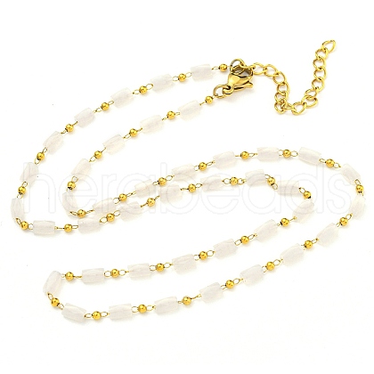 304 Stainless Steel & Glass Column Link Chain Necklaces NJEW-P315-06G-01-1