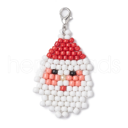 Christmas Theme Santa Claus Glass Seed Beaded Pendant Decoration HJEW-JM02559-1