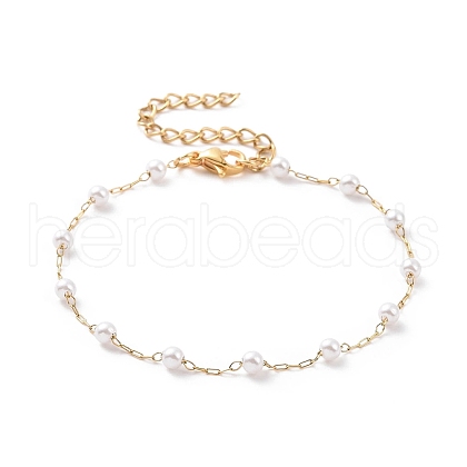 Round Plastic Imitation Pearl Beaded Bracelets BJEW-E054-04G-1