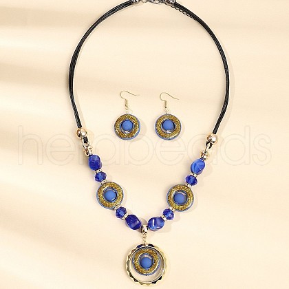 Bohemian Style Acrylic Flat Round Beaded & Pendant Necklaces & Dangle Earrings Sets FS-WG6F516-01-1